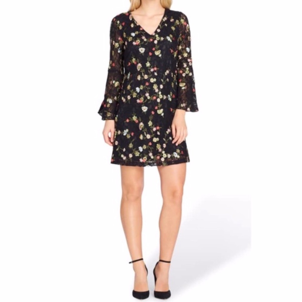 Tahari Black Lace Floral Embroidered Dress 6
